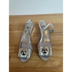 RARE vintage Stuart Weitzman Silver Snakeskin Wedge Heels‎ Metallic And Clear